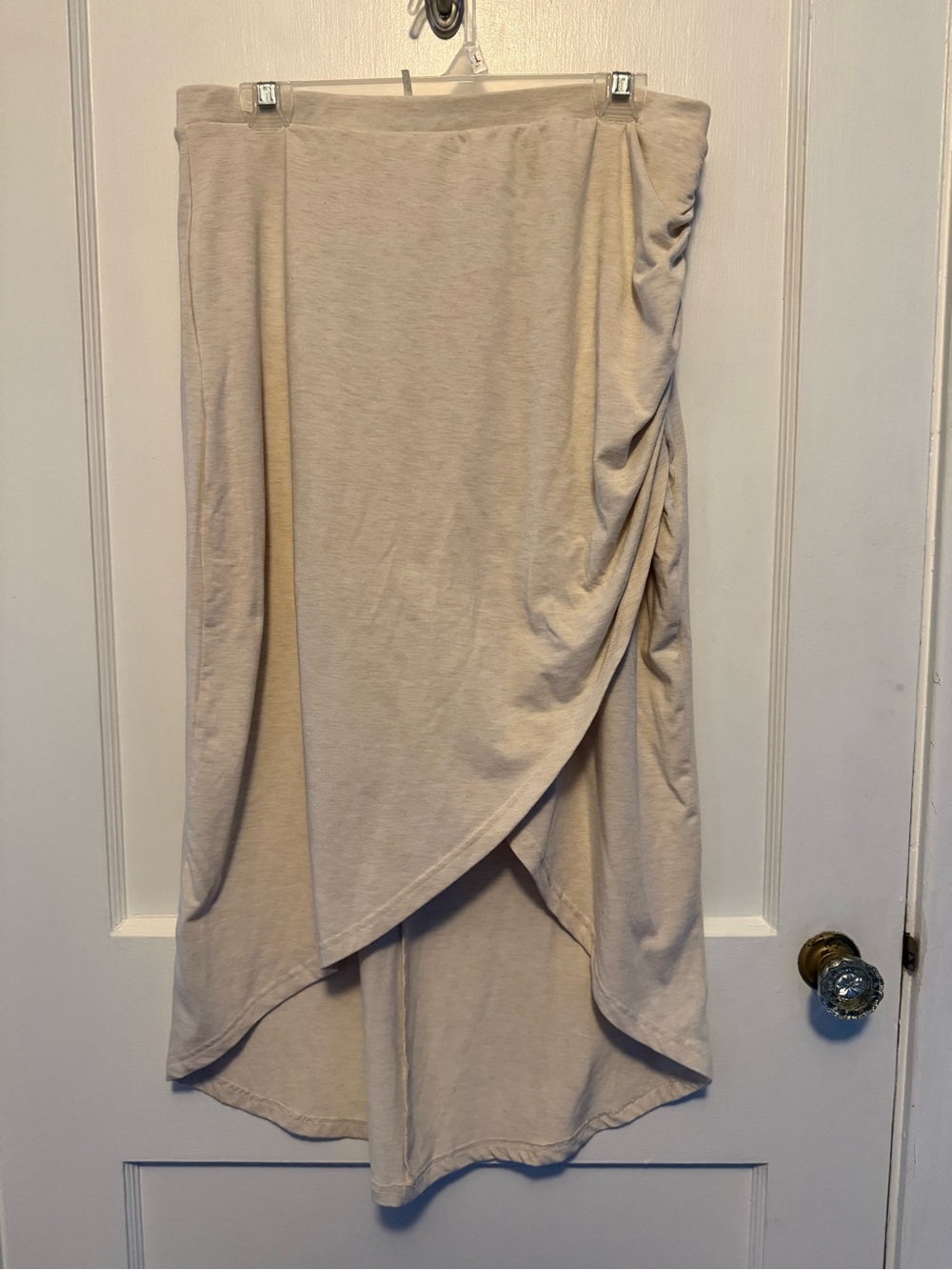 Ruched Wrap Midi Skirt in Light Beige